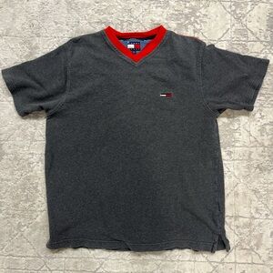 Tommy Hilfiger Charcoal Tee with Red Trim #vintage